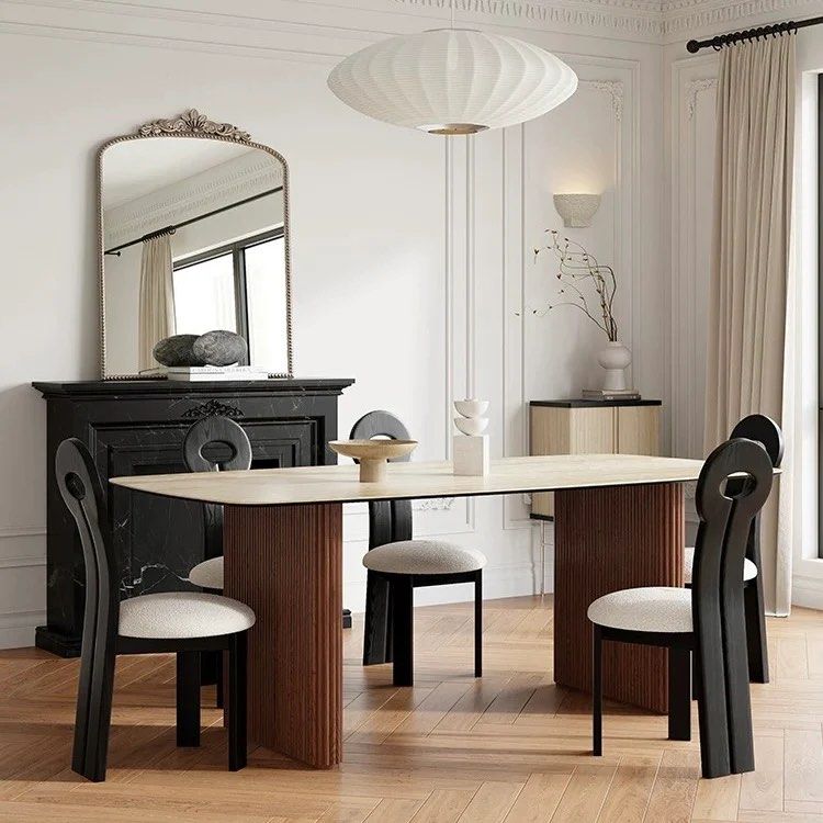 CORJAE Modern Travertine Dining Table