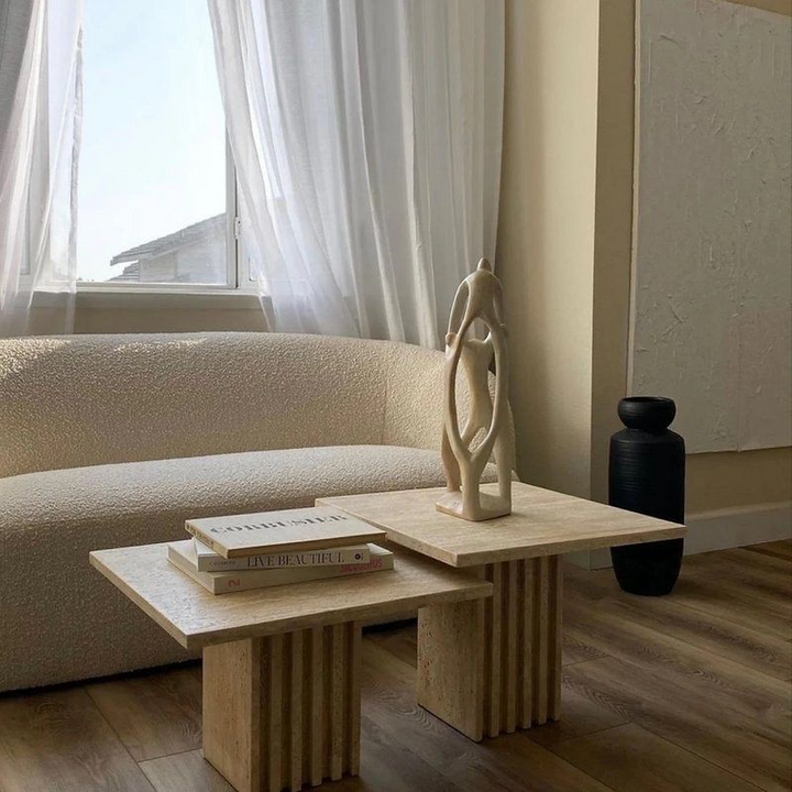 JEIAO Modern Travertine Coffee Table