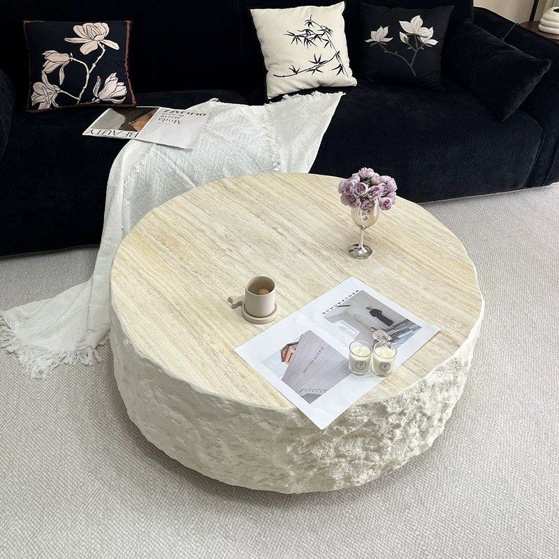 KITKE Modern Travertine Round Coffee Table