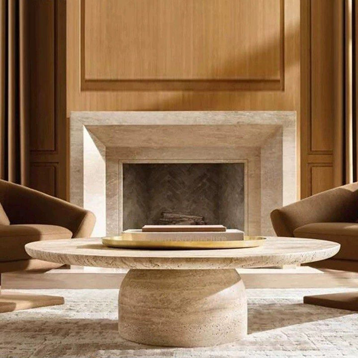 FAFLE Modern Travertine Round Coffee Table