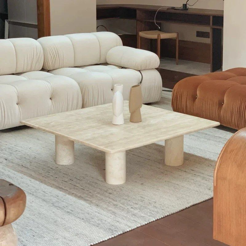 ELLIAS Modern Travertine Square Coffee Table