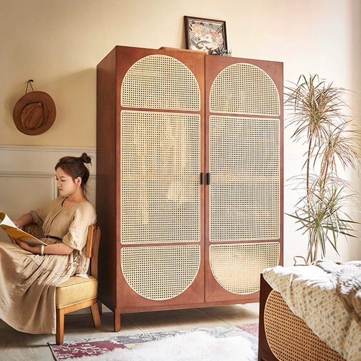VIBIANA Vintage Rattan Wardrobe