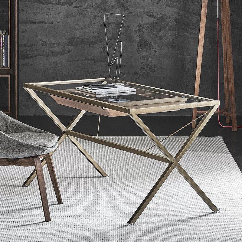 MAXIMILIAN Industrial Glass Study Table – Radical Homes