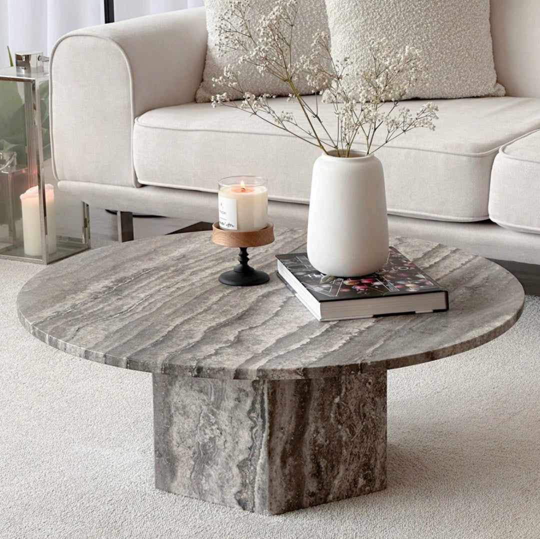 Grey Travertine Coffee Table D100 x H34