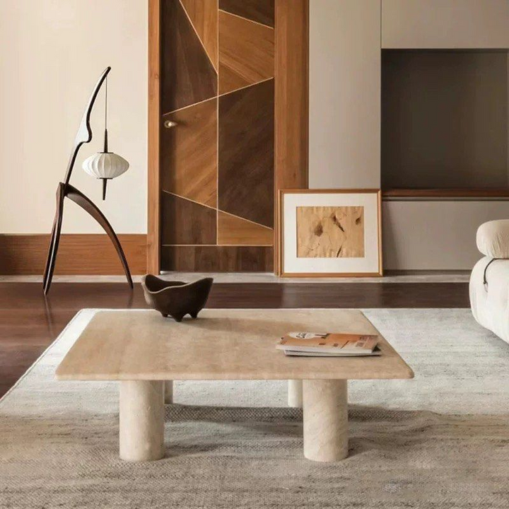 ELLIAS Modern Travertine Square Coffee Table