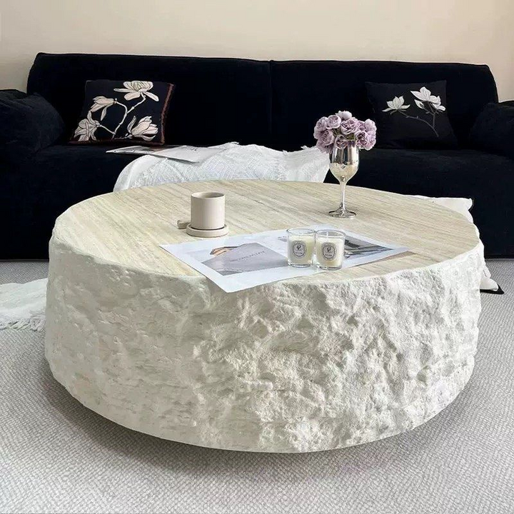 KITKE Modern Travertine Round Coffee Table