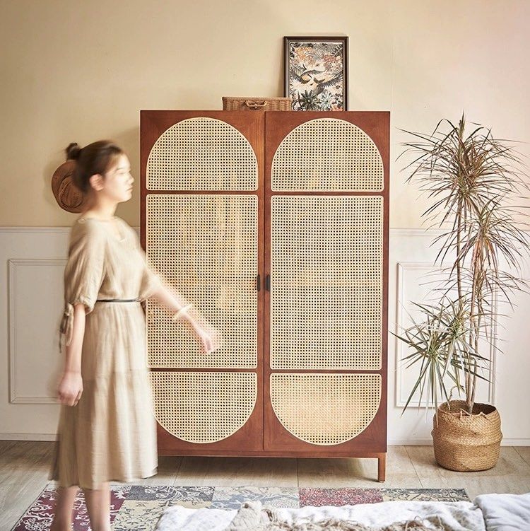 VIBIANA Vintage Rattan Wardrobe