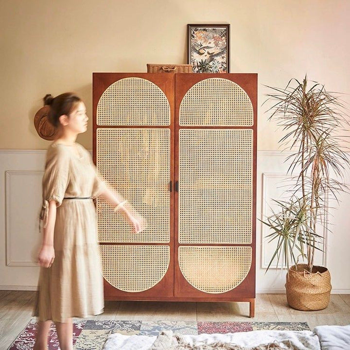 VIBIANA Vintage Rattan Wardrobe