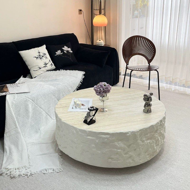 KITKE Modern Travertine Round Coffee Table