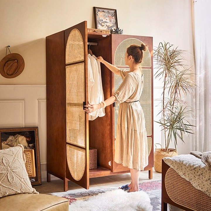 VIBIANA Vintage Rattan Wardrobe