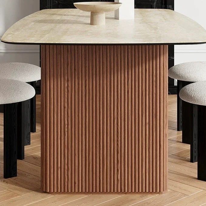 CORJAE Modern Travertine Dining Table