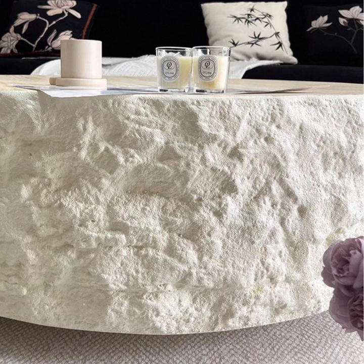 KITKE Modern Travertine Round Coffee Table