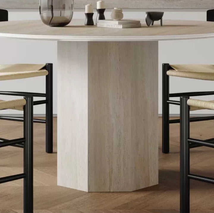 SKYLAR Modern Travertine Round Dining Table