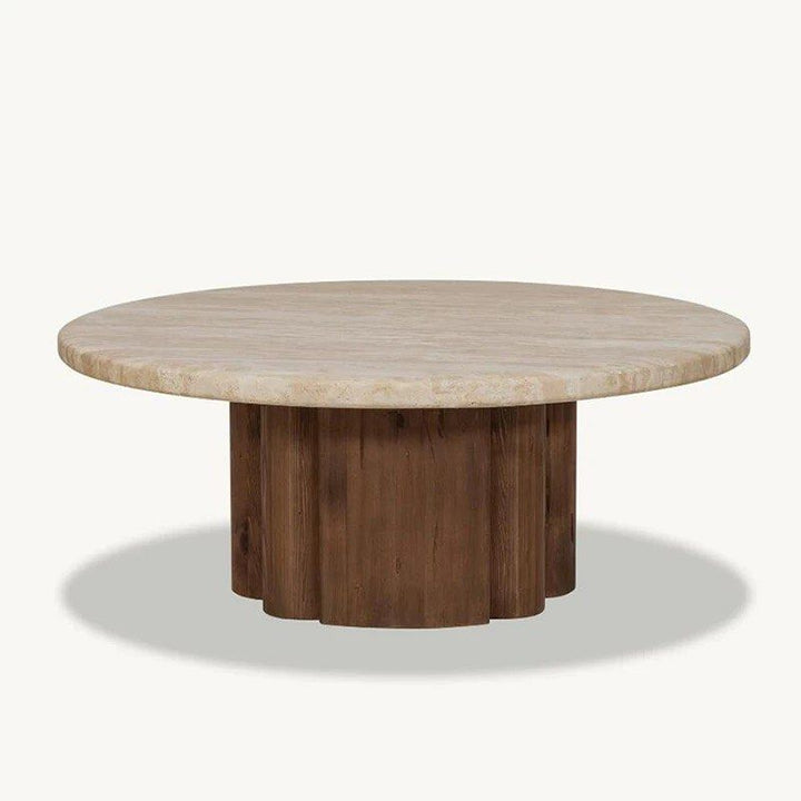 ATRES Modern Travertine Round Coffee Table