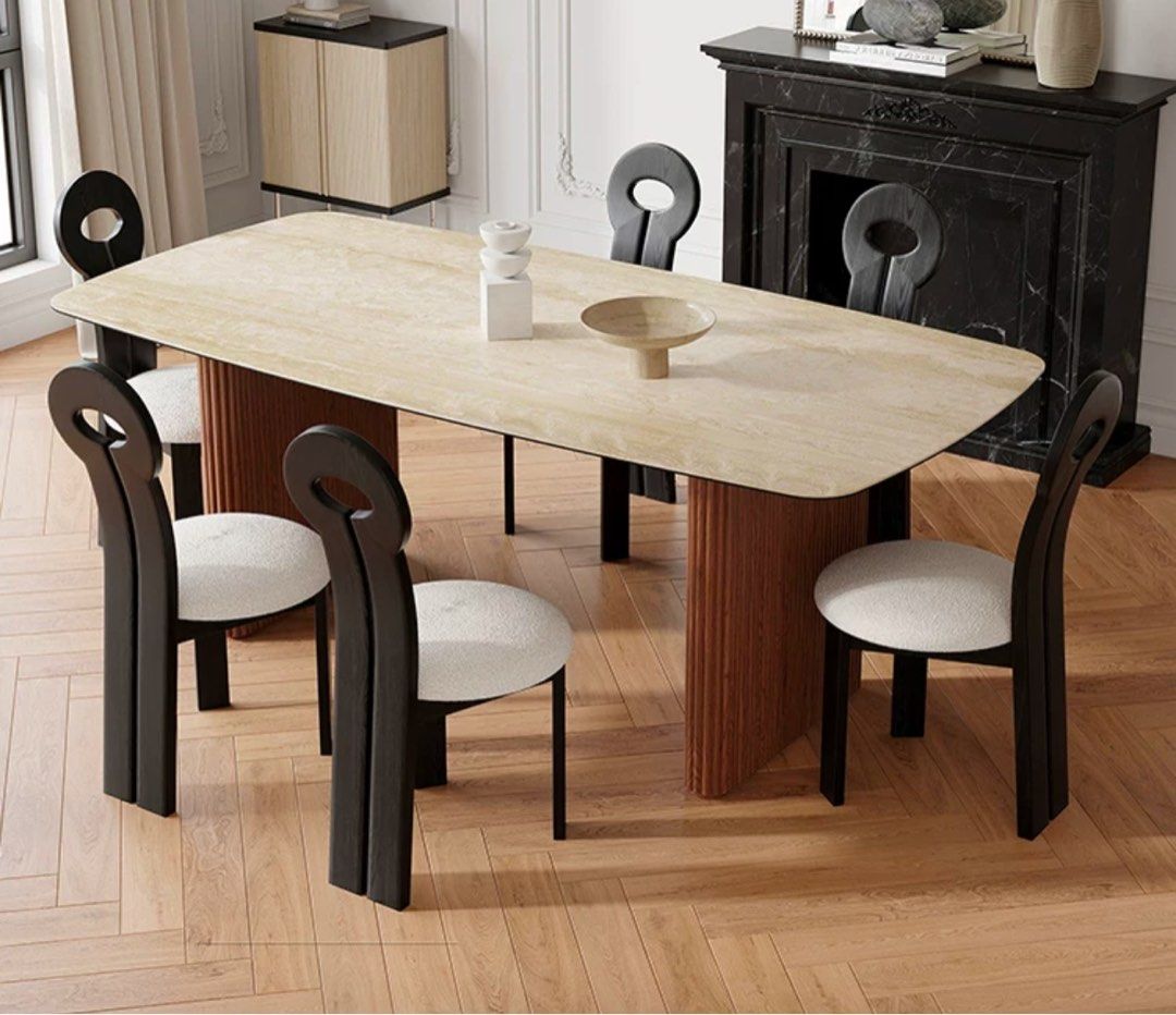 CORJAE Modern Travertine Dining Table