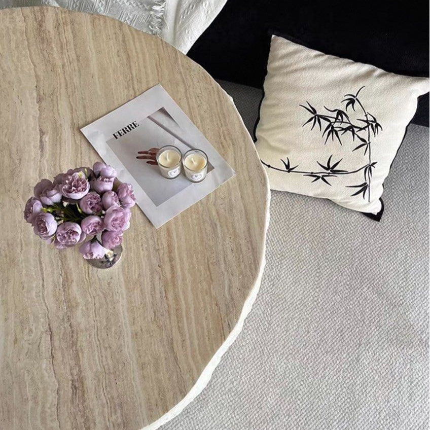 KITKE Modern Travertine Round Coffee Table