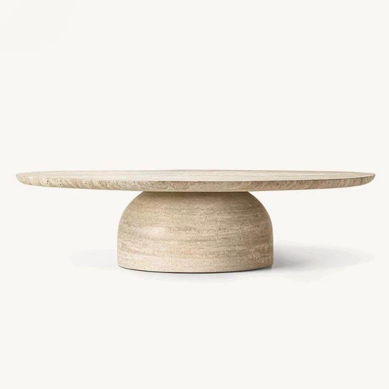 FAFLE Modern Travertine Round Coffee Table