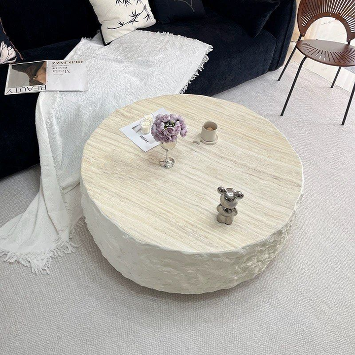 KITKE Modern Travertine Round Coffee Table