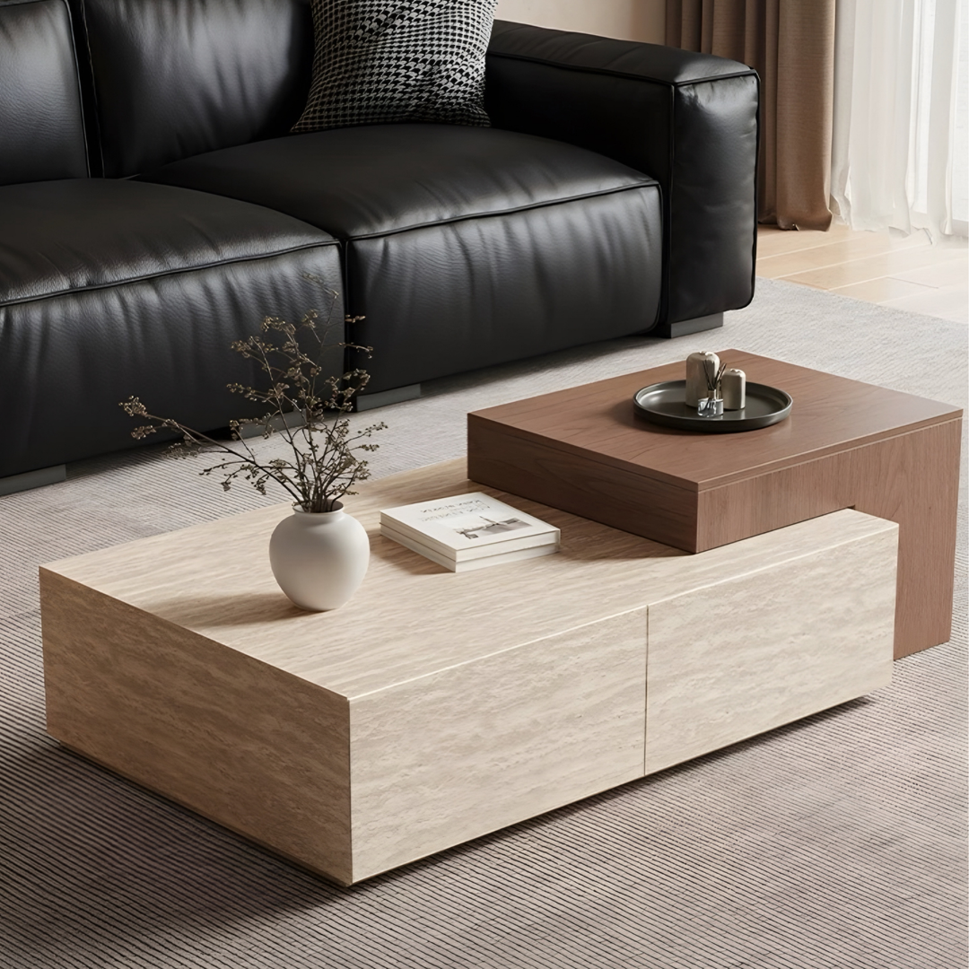MUKUN Travertine Storage Coffee Table