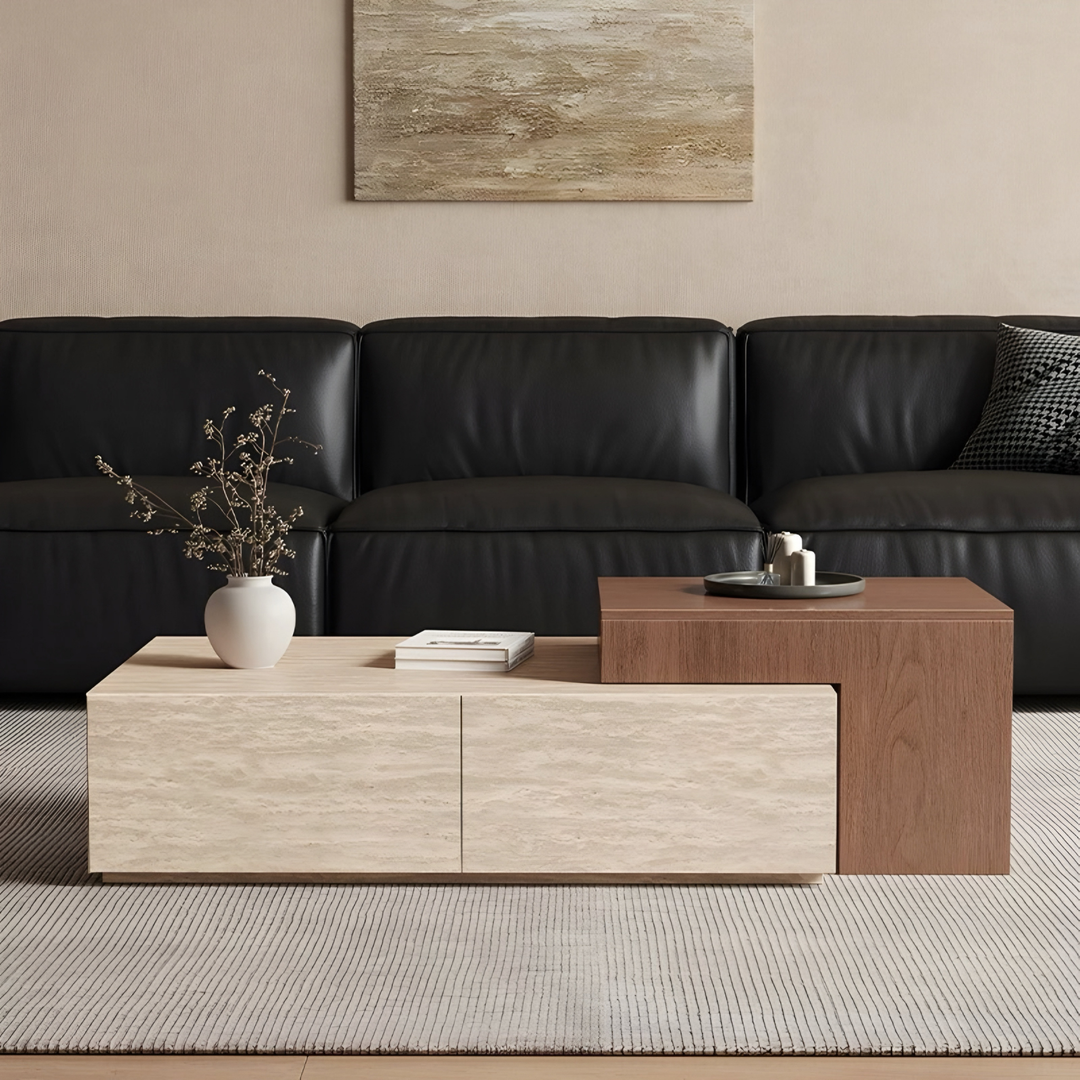 MUKUN Travertine Storage Coffee Table