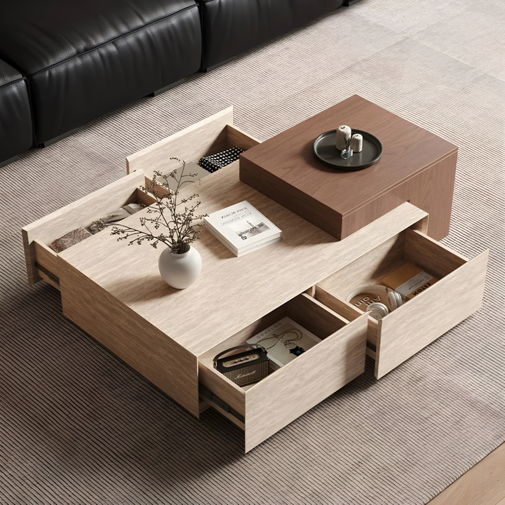 MUKUN Travertine Storage Coffee Table