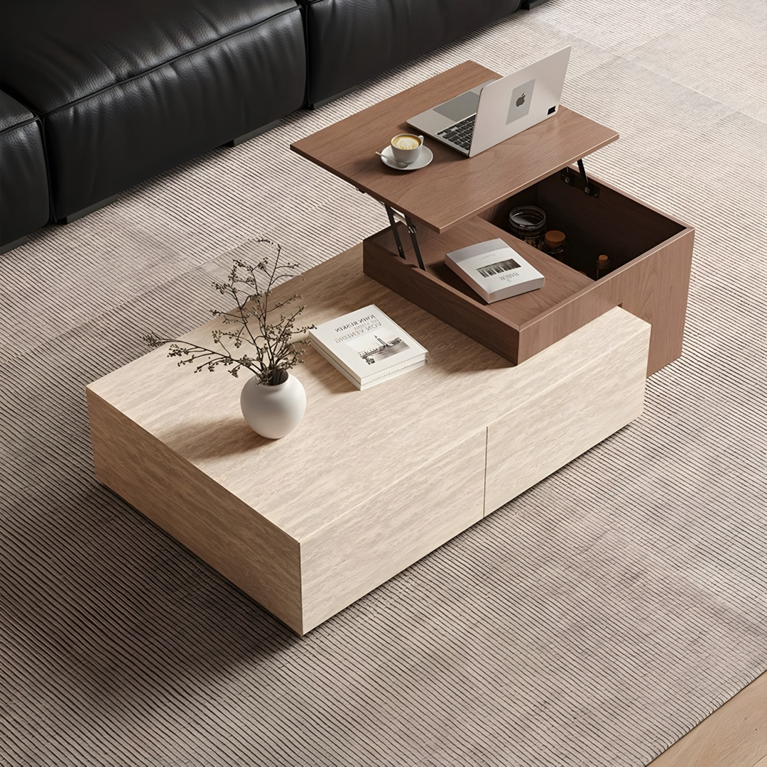 MUKUN Travertine Storage Coffee Table