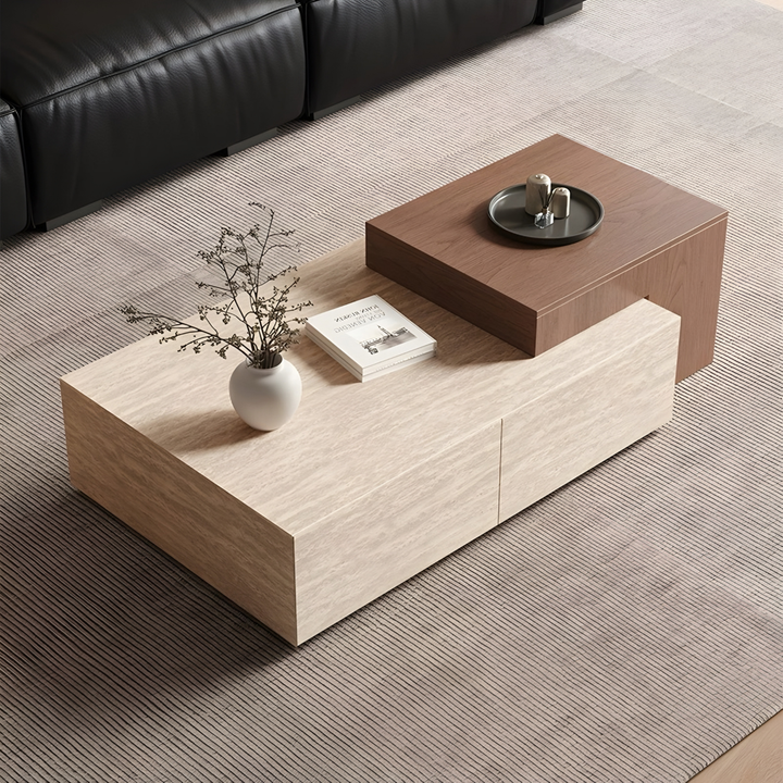 MUKUN Travertine Storage Coffee Table