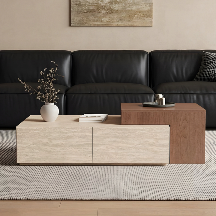 MUKUN Travertine Storage Coffee Table