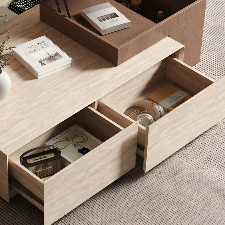 MUKUN Travertine Storage Coffee Table