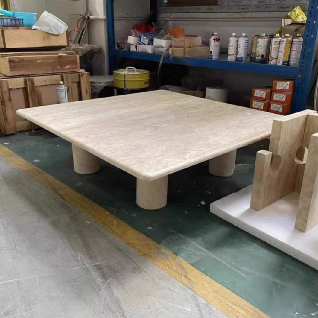 ELLIAS Modern Travertine Square Coffee Table