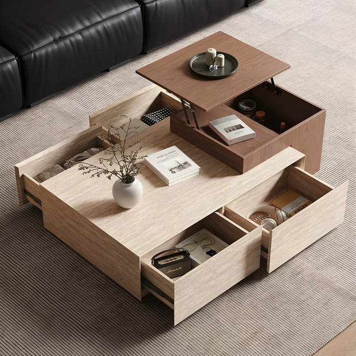 MUKUN Travertine Storage Coffee Table