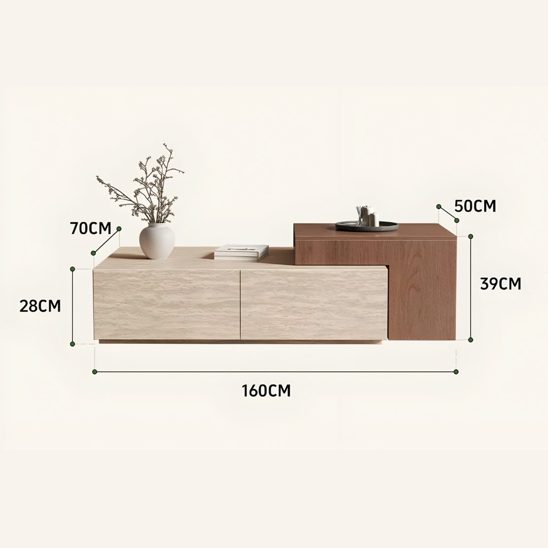 MUKUN Travertine Storage Coffee Table