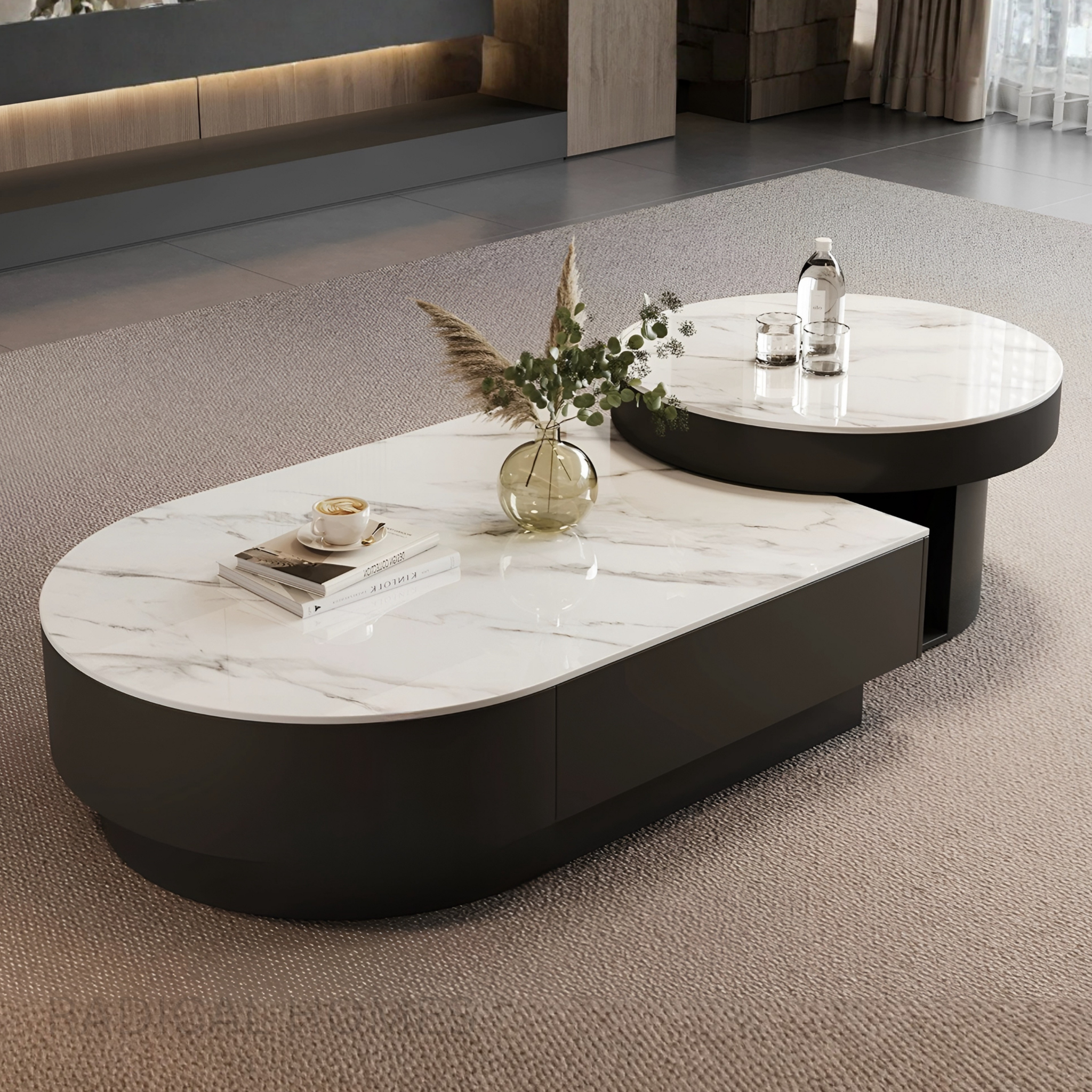 VARENA Modern Sintered Stone Retractable Coffee Table Set