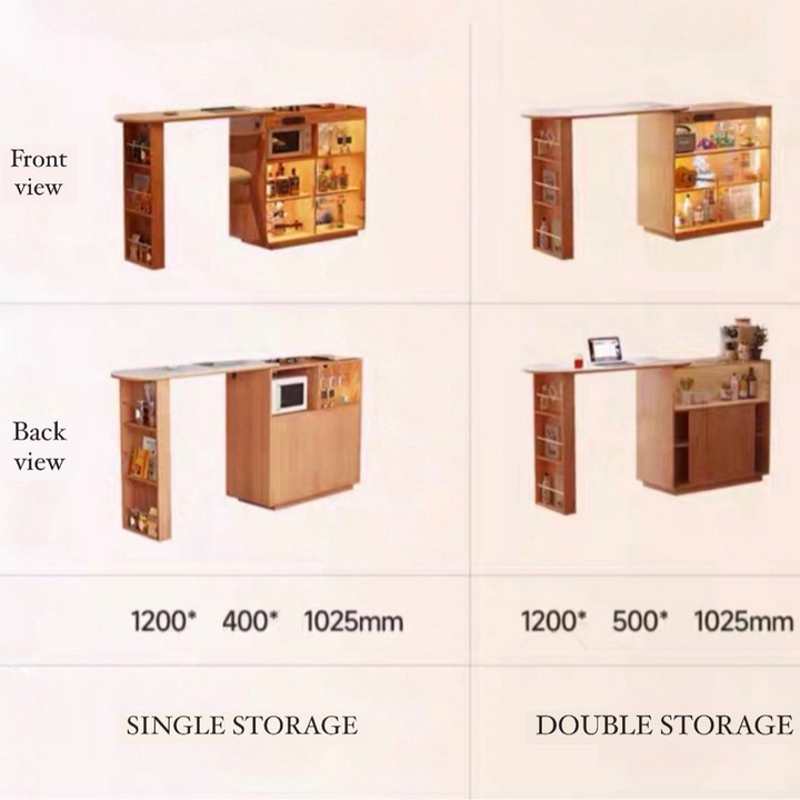 BRAVS Extendable Bar Table Cabinet