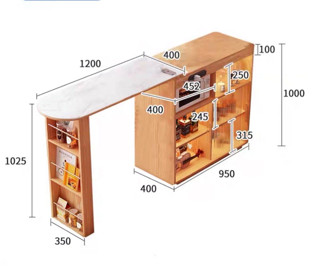 BRAVS Extendable Bar Table Cabinet