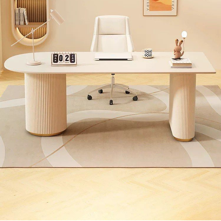 CASSIAN Modern Fluted Sintered Stone Study Desk