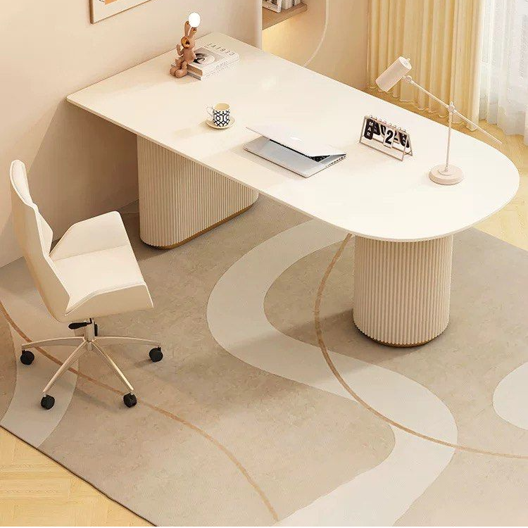 CASSIAN Modern Fluted Sintered Stone Study Desk