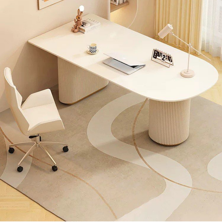 CASSIAN Modern Fluted Sintered Stone Study Desk