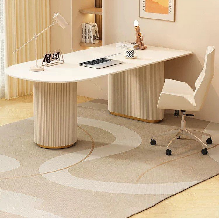 CASSIAN Modern Fluted Sintered Stone Study Desk