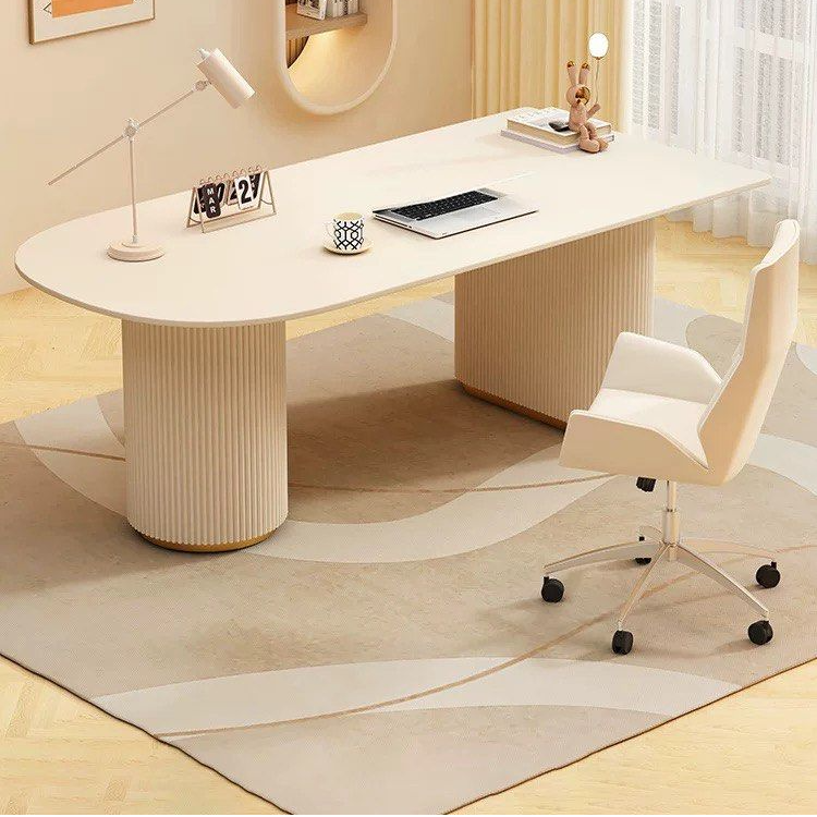 CASSIAN Modern Fluted Sintered Stone Study Desk