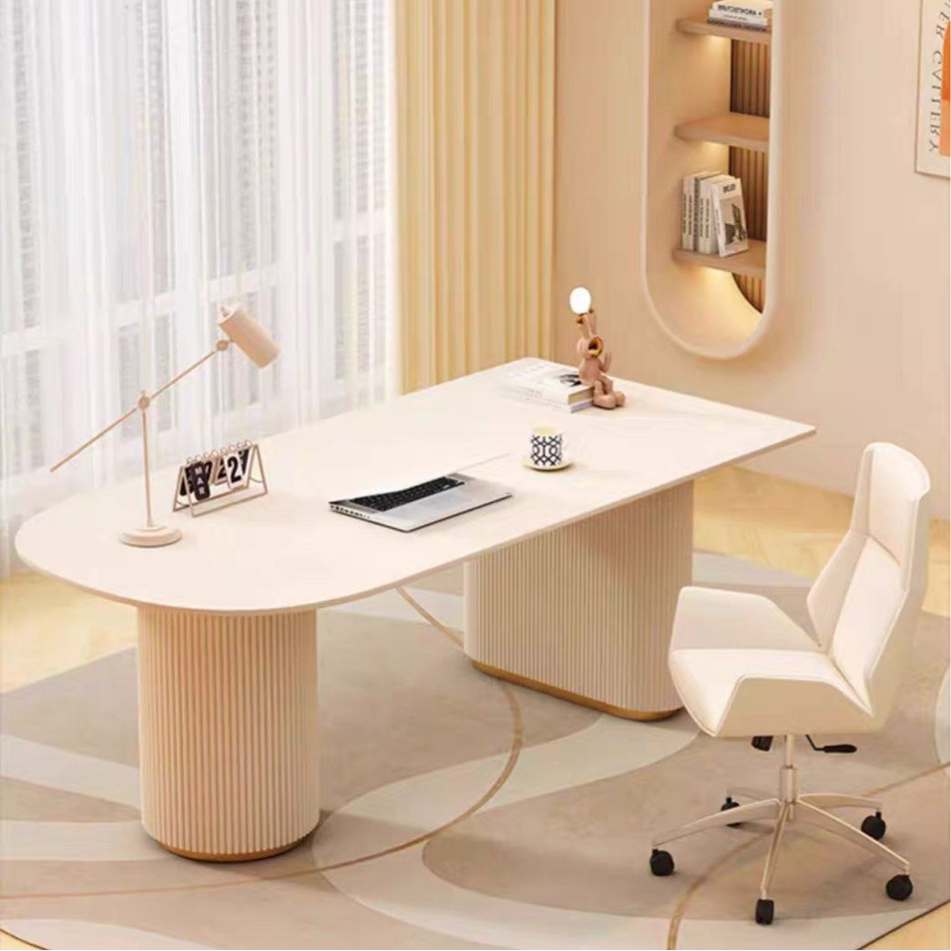 CASSIAN Modern Fluted Sintered Stone Study Desk