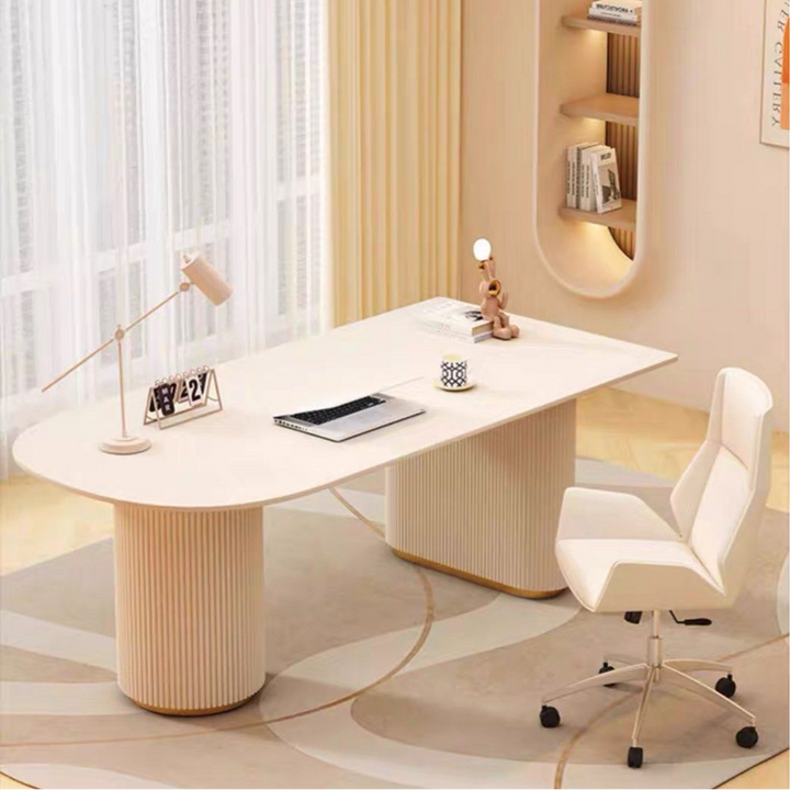 CASSIAN Modern Fluted Sintered Stone Study Desk