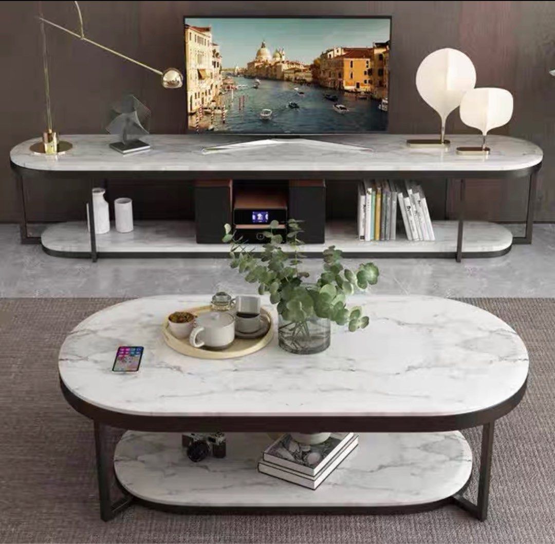 VARIK Modern Marble Oval TV Console