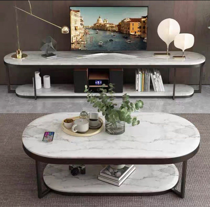 VARIK Modern Marble Oval TV Console