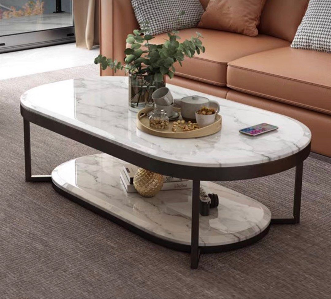 VARIK Modern Marble Oval TV Console