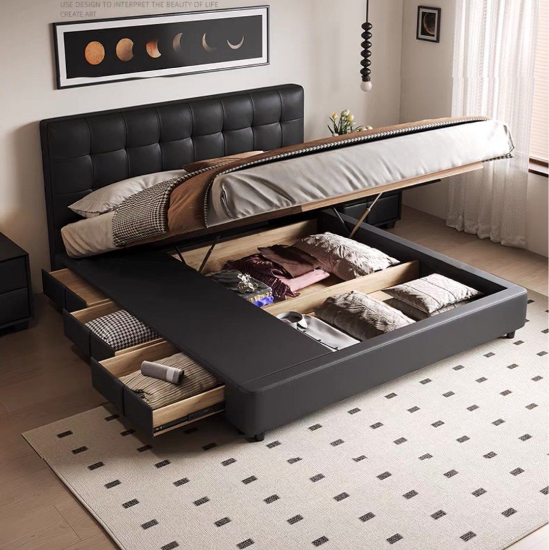 BLADE Modern Leather Storage Bedframe