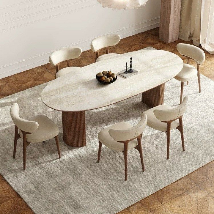 CLARENCE Japandi Travertine Sintered Stone Dining Table