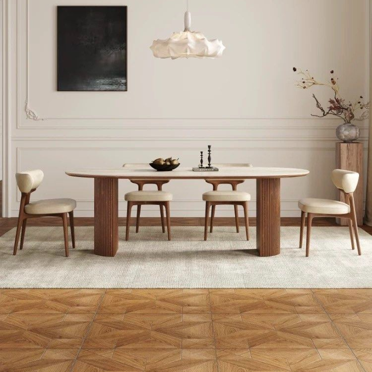 CLARENCE Japandi Travertine Sintered Stone Dining Table