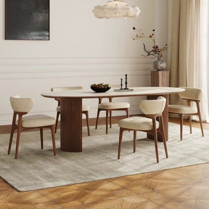CLARENCE Japandi Travertine Sintered Stone Dining Table