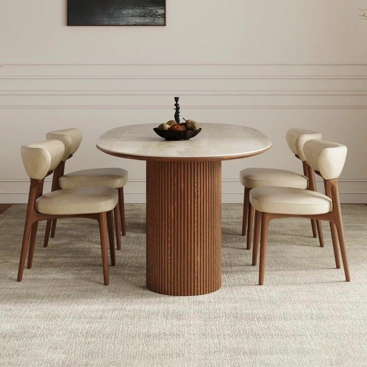 CLARENCE Japandi Travertine Sintered Stone Dining Table